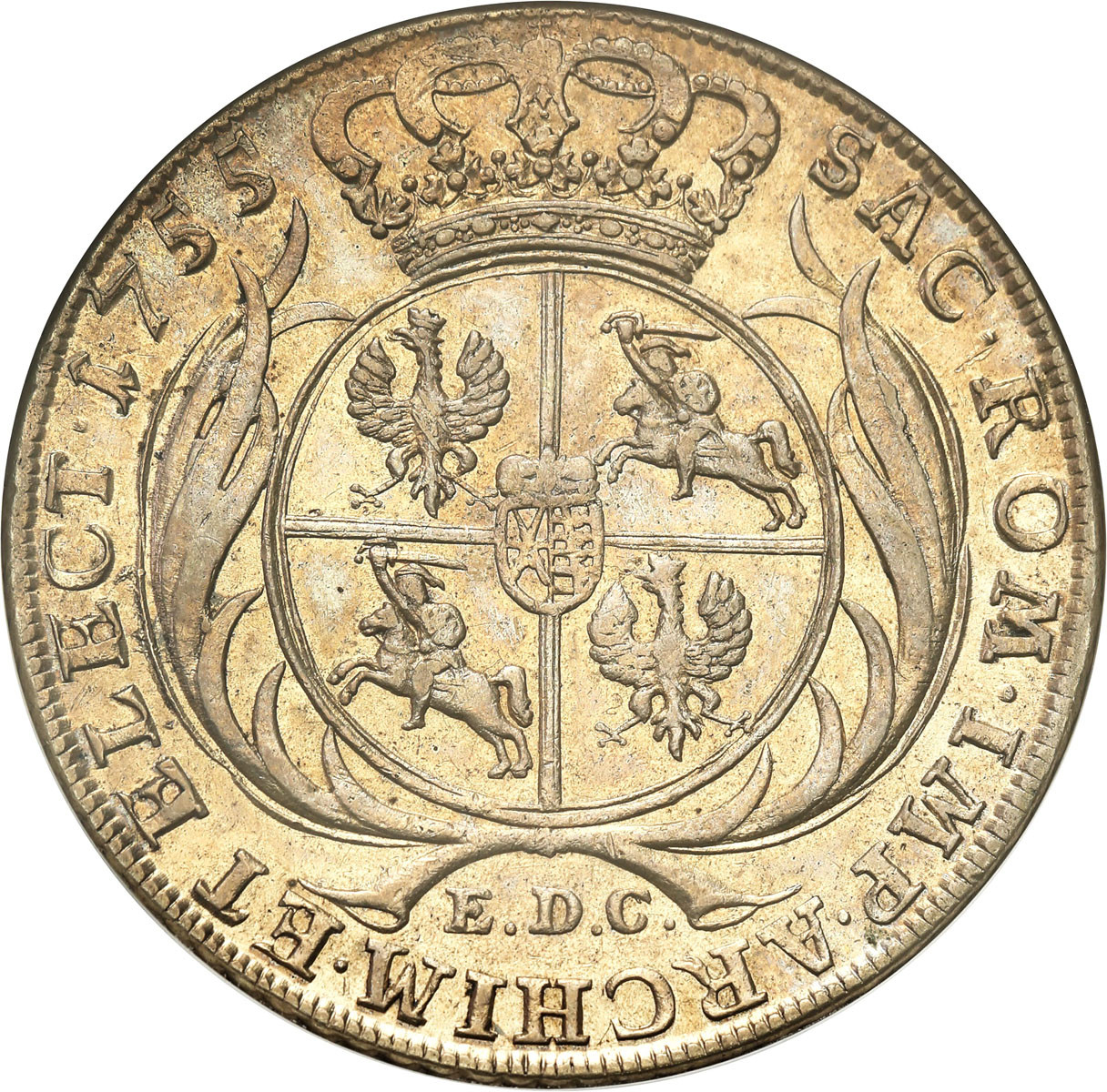 August III Sas. Talar 1755 EDC, Lipsk NGC AU55 PIĘKNY